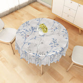 Aperturee - Aperturee Blue and White Round Tablecloth with Floral and Bird Pattern for French Country and Chinoiserie Decor
